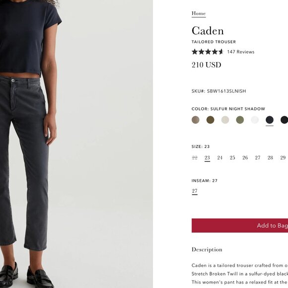 AG Caden Tailored Trouser Size 25R - Color: Sulfur Night Shadow - Picture 7 of 12